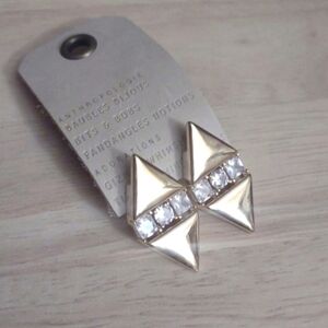 Anthropologie Gold Sparkling Crystal Triangle Stud Earrings